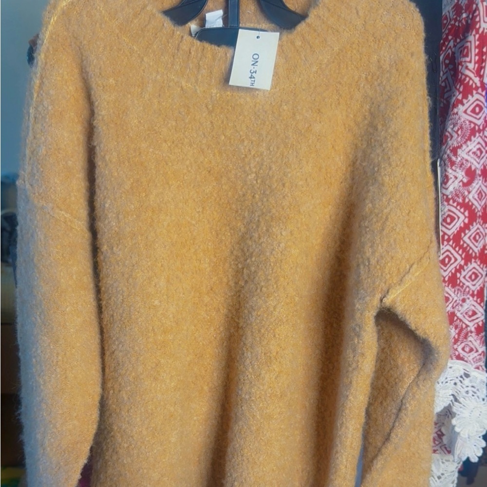 ON 34th Boucle Crewneck pullover sweater in warm camel XS
